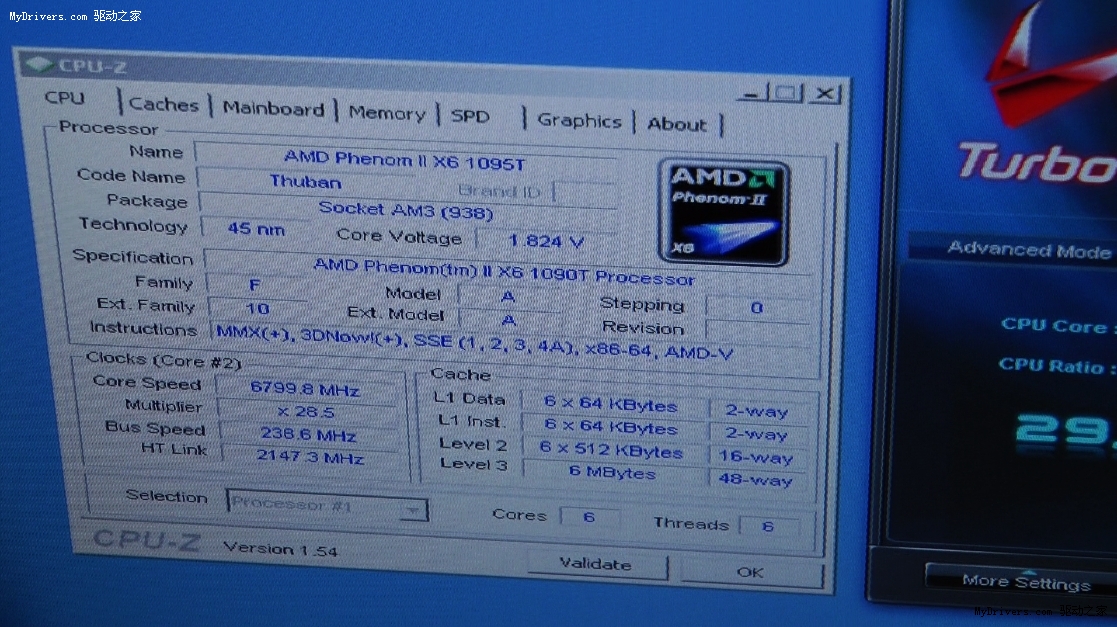 phenom ii x6 1090t液氮超频6.8ghz